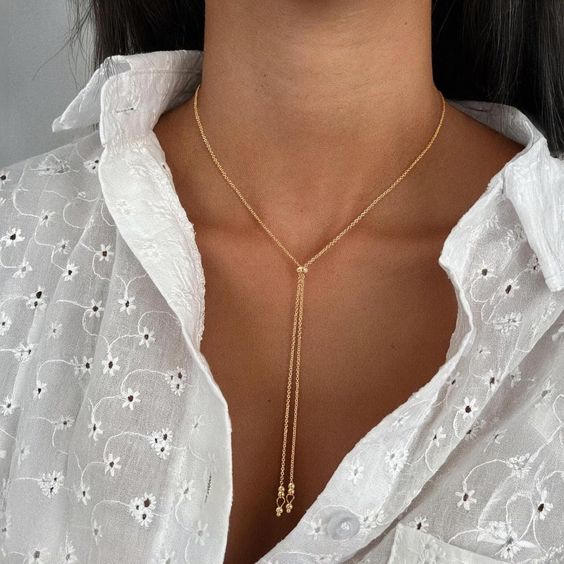Treasure Bender Lariat Gold Necklace for Women Dainty Long 14K Gold Plated Y-Shaped Body Chain Choker Necklace Trendy Non Tarnish Pendant Simple Layered Necklaces Gold Jewelry for Women Set Gift - Image 2